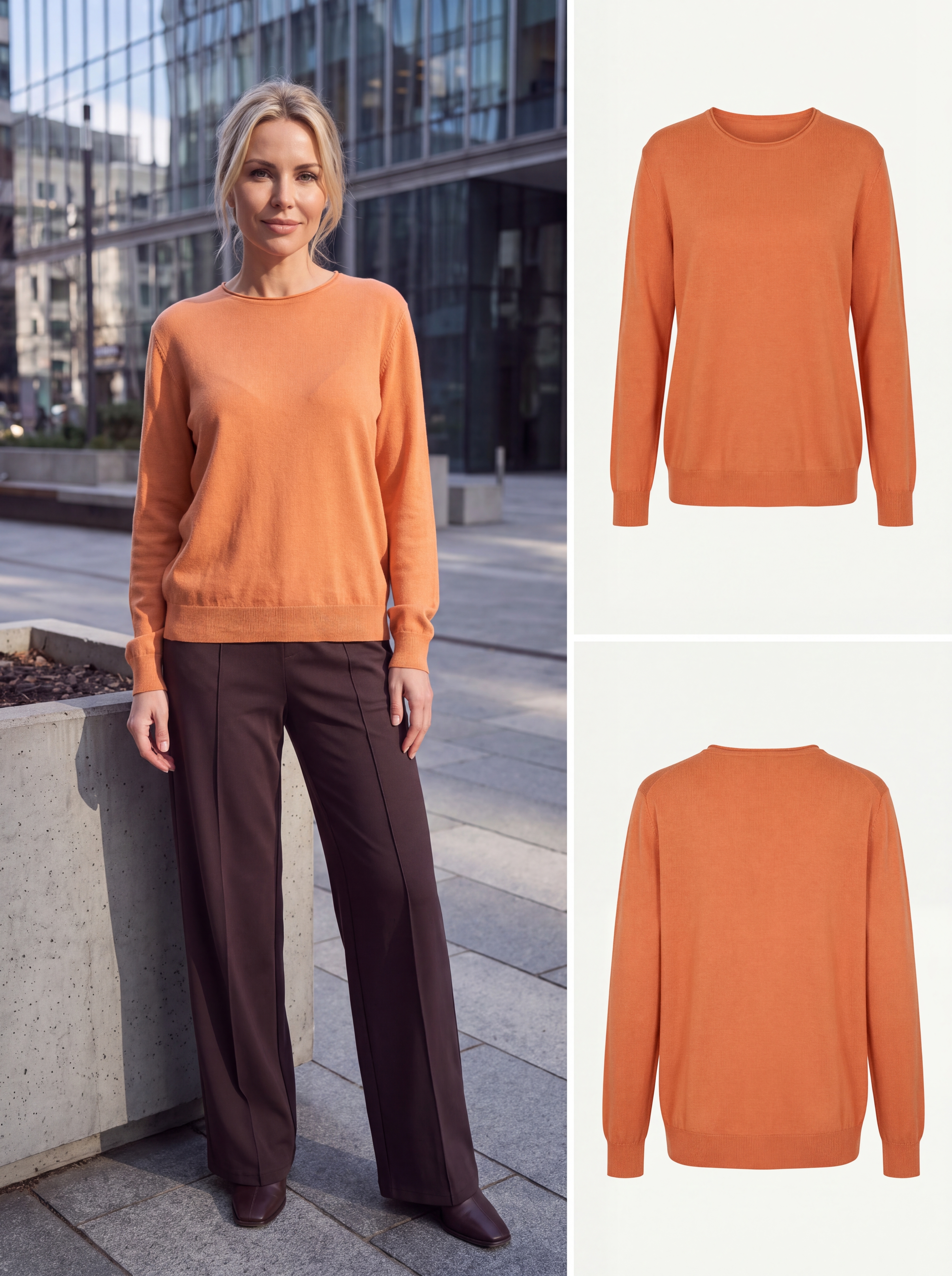 Dámsky pulóver s okrúhlym výstrihom H.WINTER PUMPKIN jemná oranžová s.WEAR 4